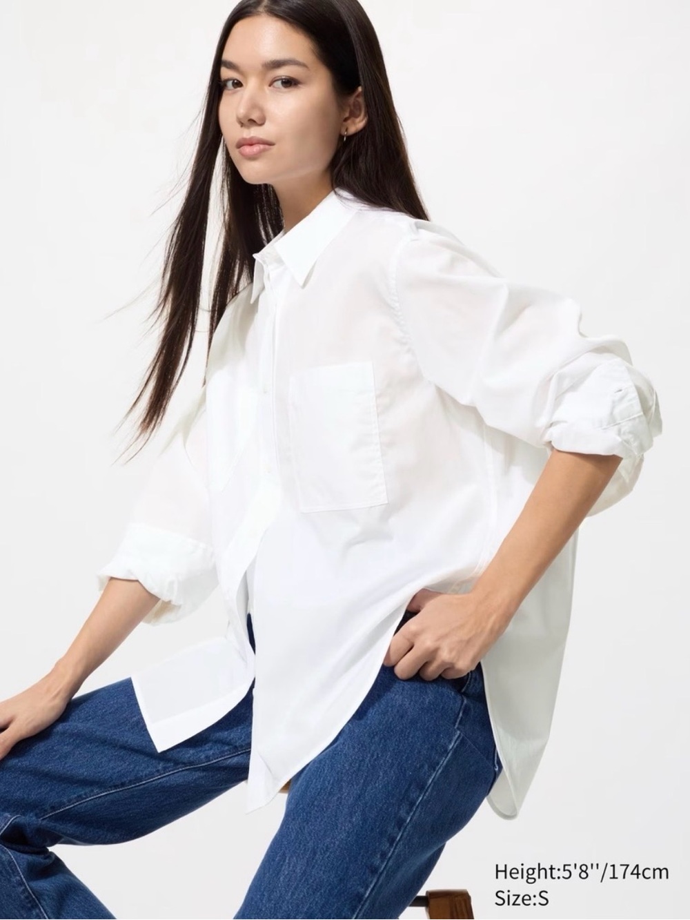 Uniqlo oversized double pocket white button up cotton shirt XS